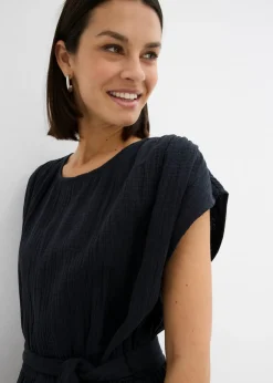 bonprix bonprix Vestido midi de algodón puro Negro Discount