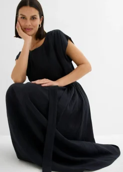 bonprix bonprix Vestido midi de algodón puro Negro Discount