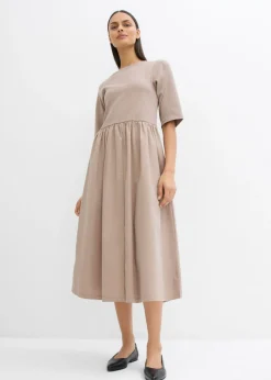 bonprix bonprix Vestido midi de algodón puro Marrón grisáceo Discount