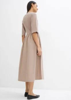 bonprix bonprix Vestido midi de algodón puro Marrón grisáceo Discount