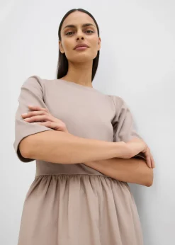 bonprix bonprix Vestido midi de algodón puro Marrón grisáceo Discount