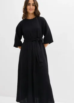bonprix bonprix Vestido midi de algodón suave Negro Clearance