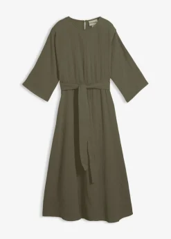 bonprix bonprix Vestido midi de algodón suave Verde oliva oscuro Online