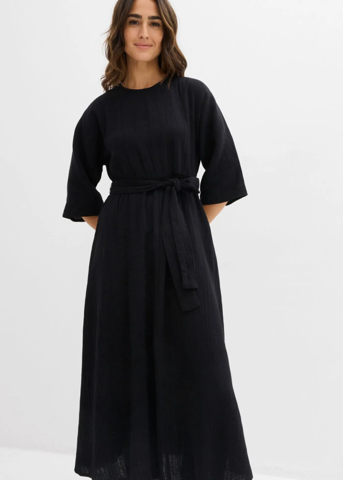 bonprix bonprix Vestido midi de algodón suave Verde oliva oscuro Online