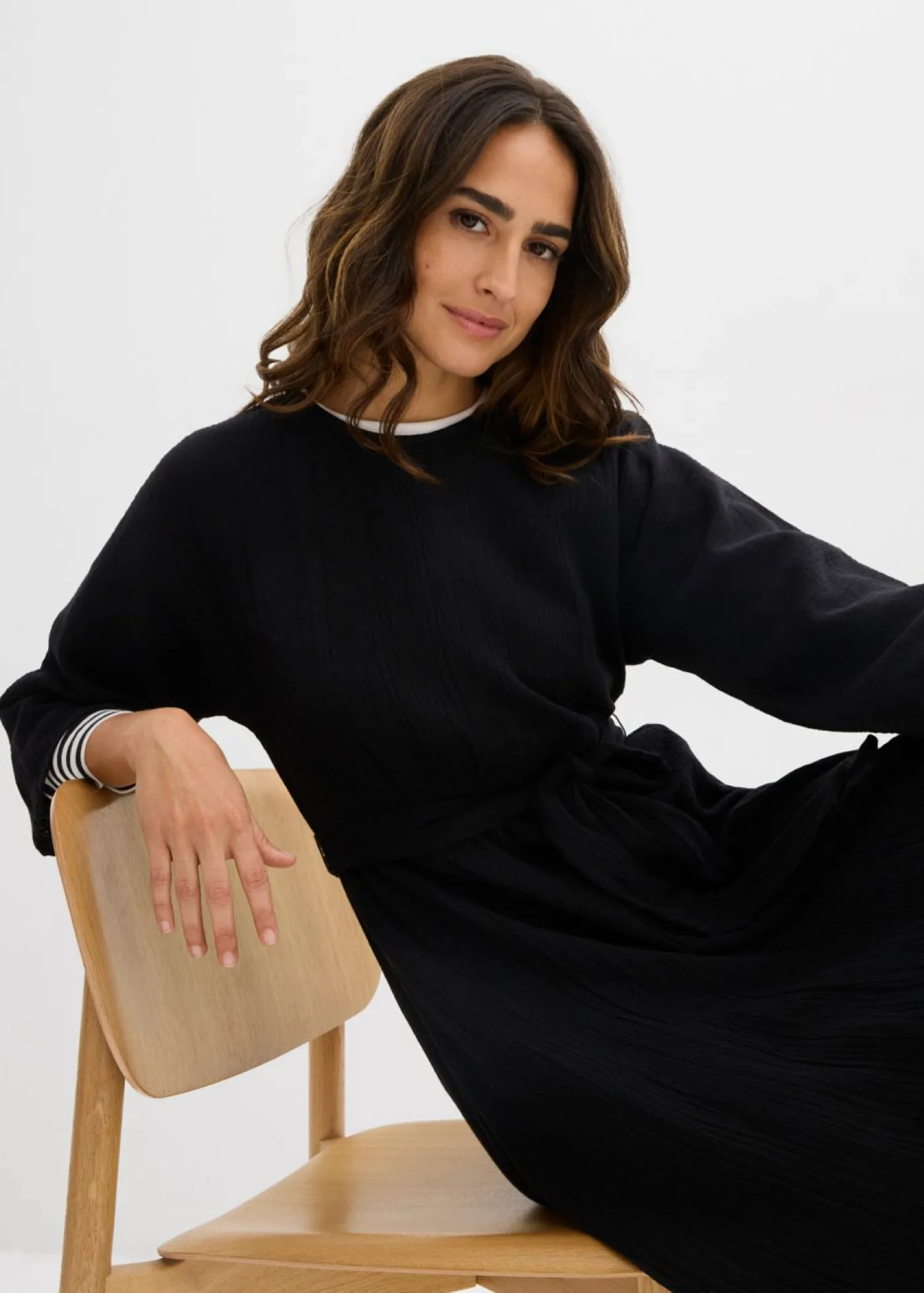 bonprix bonprix Vestido midi de algodón suave Verde oliva oscuro Online