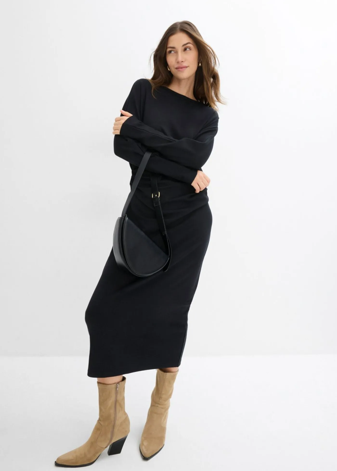 bonprix bonprix Vestido midi de cómodo Punto di Roma Negro Outlet