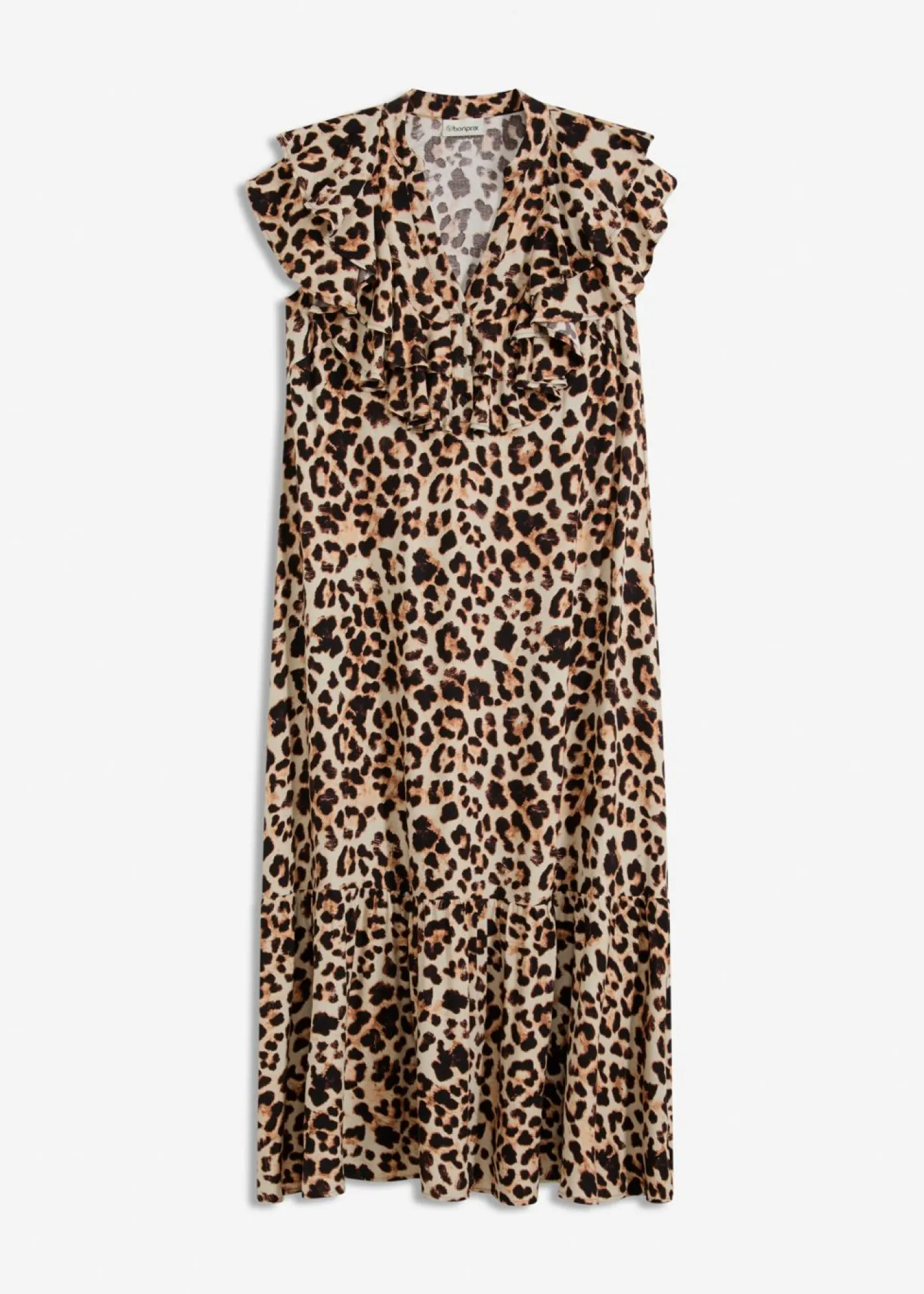 bonprix bonprix Vestido midi de crepé estructurado con volantes estampado leo beige/negro Best