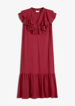 bonprix bonprix Vestido midi de crepé estructurado con volantes Rojo New
