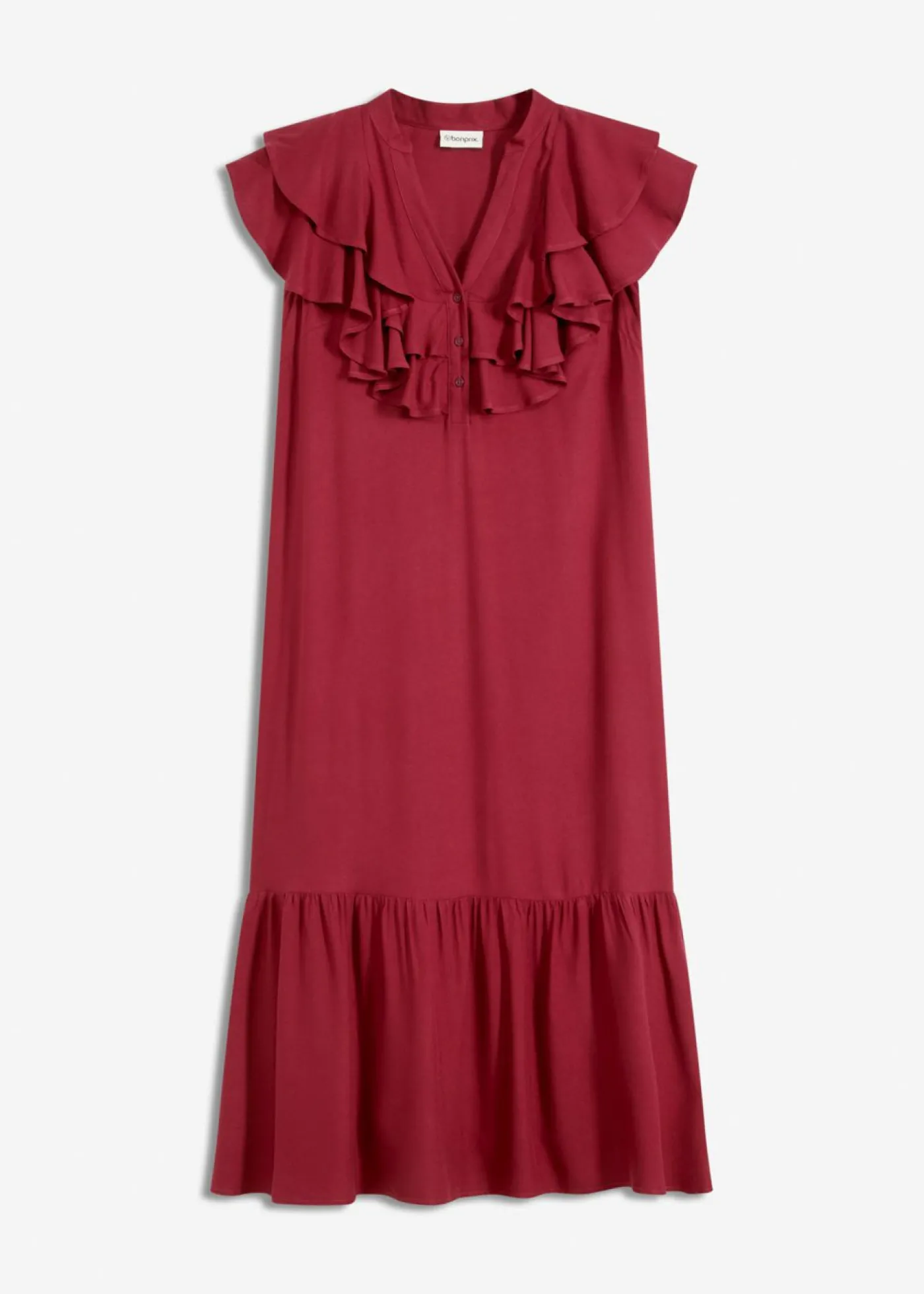 bonprix bonprix Vestido midi de crepé estructurado con volantes Rojo New