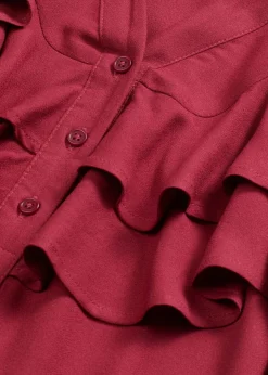 bonprix bonprix Vestido midi de crepé estructurado con volantes Rojo New