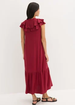 bonprix bonprix Vestido midi de crepé estructurado con volantes Rojo New