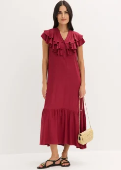 bonprix bonprix Vestido midi de crepé estructurado con volantes Rojo New