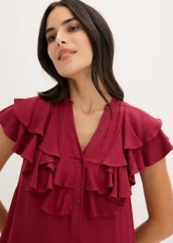 bonprix bonprix Vestido midi de crepé estructurado con volantes Rojo New