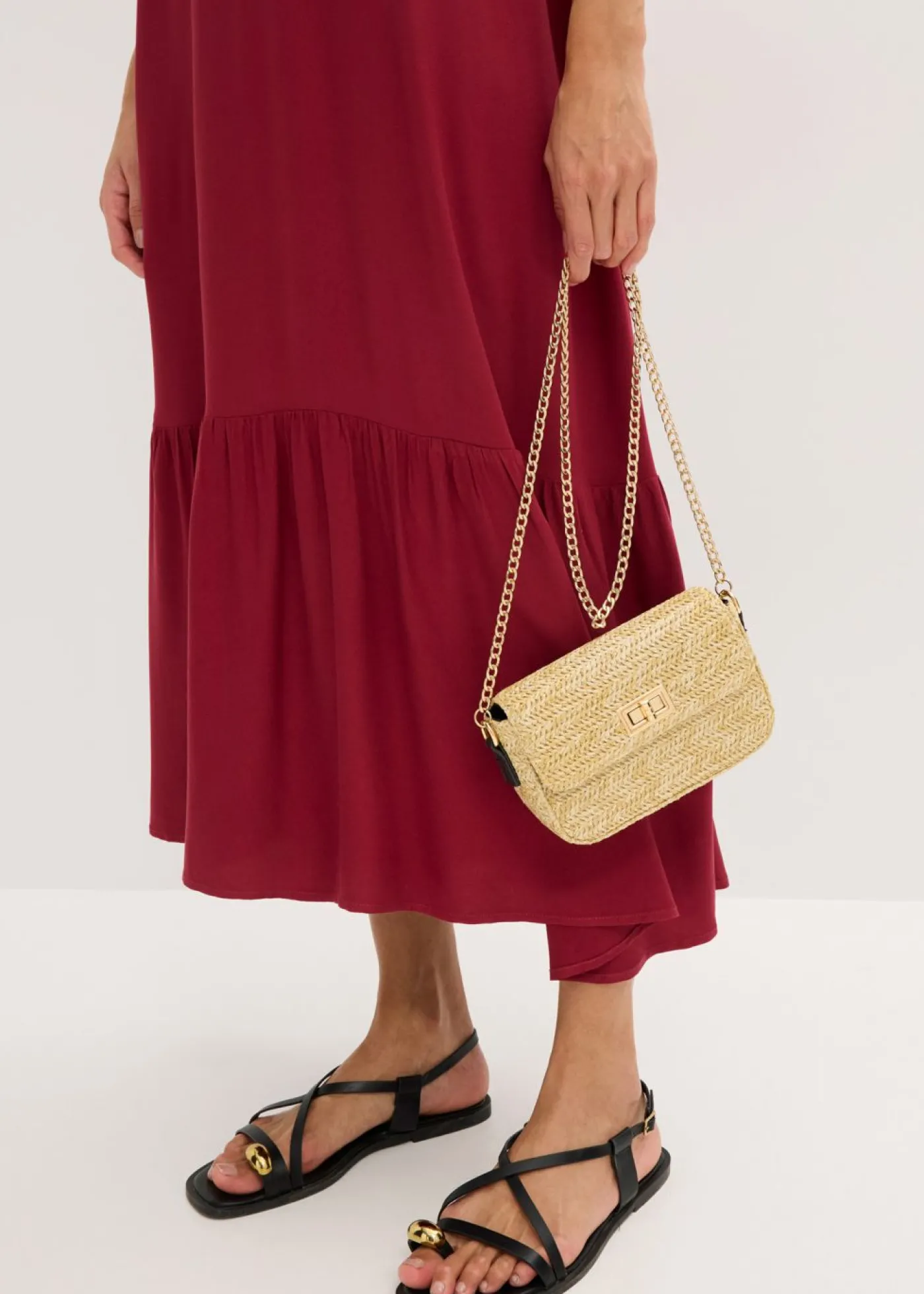 bonprix bonprix Vestido midi de crepé estructurado con volantes Rojo New