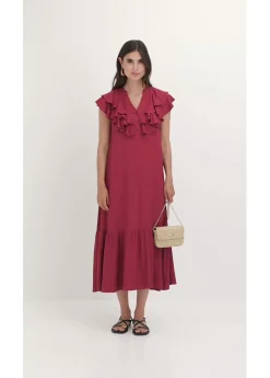 bonprix bonprix Vestido midi de crepé estructurado con volantes Rojo New