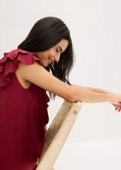bonprix bonprix Vestido midi de crepé estructurado con volantes Rojo New