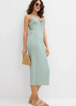 bonprix bonprix Vestido midi de crepé ligero verde ahumado Outlet
