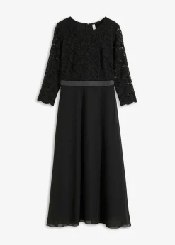 bonprix bonprix Vestido midi de gasa fina con parte superior de encaje Negro Online