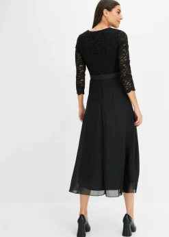 bonprix bonprix Vestido midi de gasa fina con parte superior de encaje Negro Online
