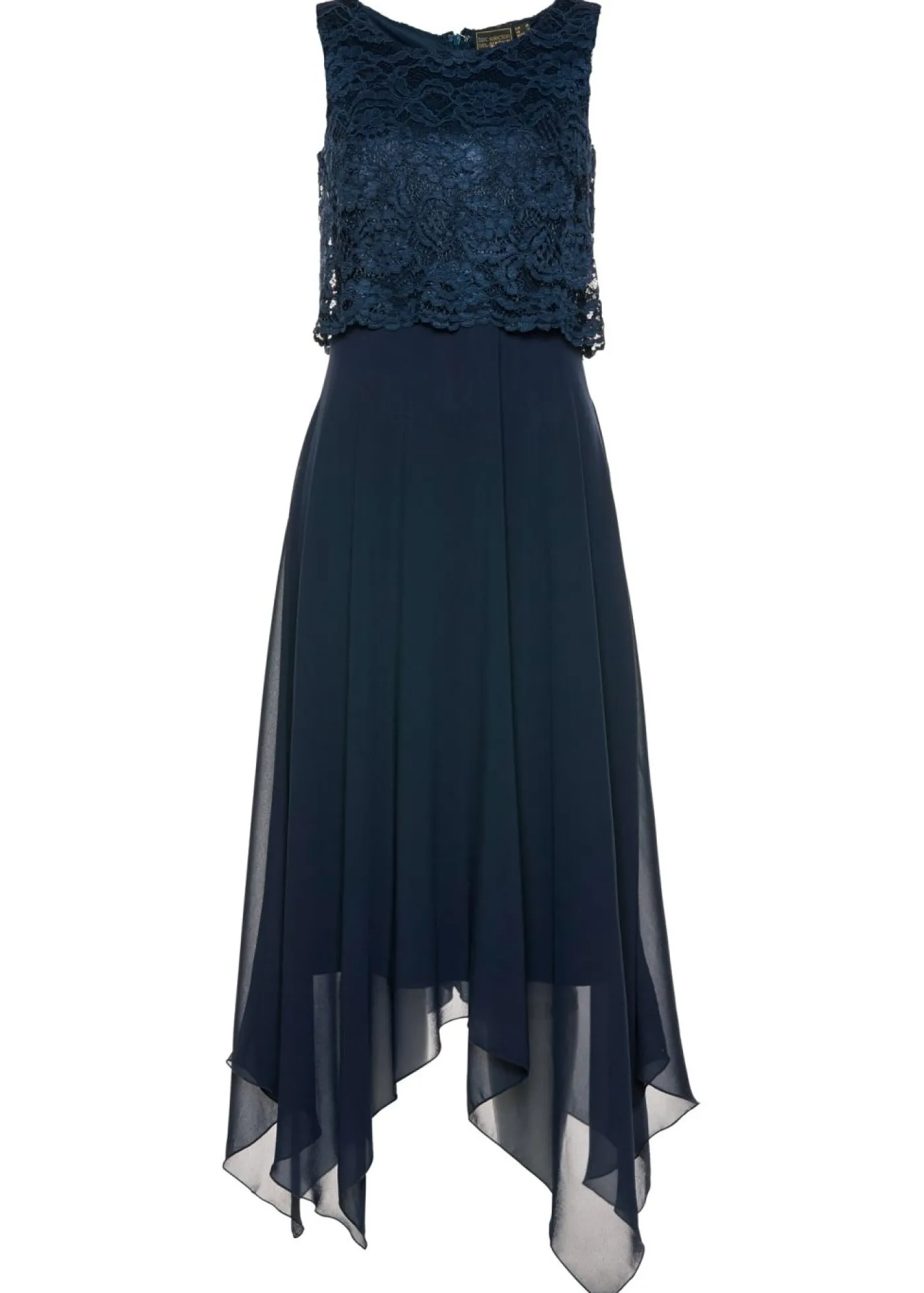 bonprix bonprix Vestido midi de gasa fina con encaje Azul marino Best