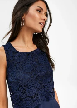 bonprix bonprix Vestido midi de gasa fina con encaje Azul marino Best