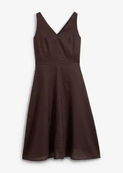 bonprix bonprix Vestido midi de lino puro Marrón oscuro New