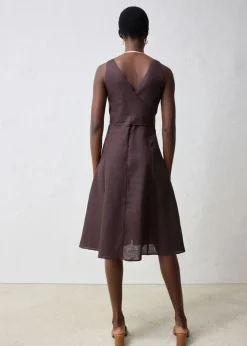 bonprix bonprix Vestido midi de lino puro Marrón oscuro New
