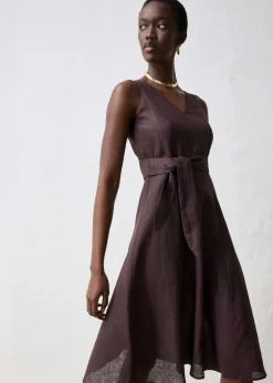 bonprix bonprix Vestido midi de lino puro Marrón oscuro New