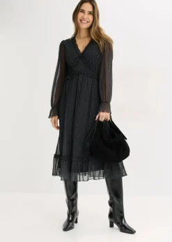 bonprix bonprix Vestido midi de malla negro - blanco topos Hot