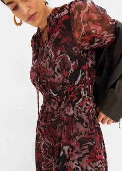 bonprix bonprix Vestido midi de malla Negro-rojo Discount