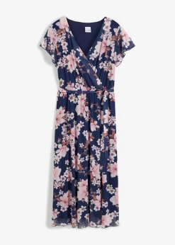 bonprix bonprix Vestido midi de malla estampado azul marino con flores