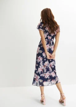 bonprix bonprix Vestido midi de malla estampado azul marino con flores