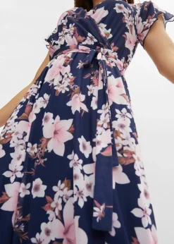 bonprix bonprix Vestido midi de malla estampado azul marino con flores