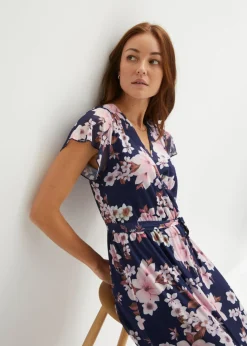 bonprix bonprix Vestido midi de malla estampado azul marino con flores