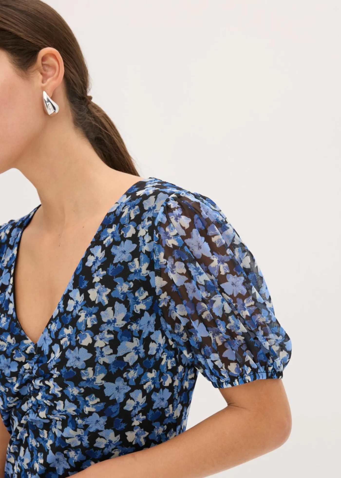 bonprix bonprix Vestido midi de malla estampado Azul con flores Discount