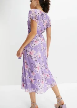 bonprix bonprix Vestido midi de malla estampado púrpura con flores Online
