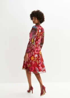 bonprix bonprix Vestido midi de malla ligera burdeos/rosa caliente