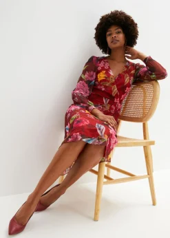 bonprix bonprix Vestido midi de malla ligera burdeos/rosa caliente