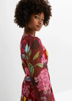bonprix bonprix Vestido midi de malla ligera burdeos/rosa caliente