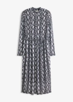 bonprix bonprix Vestido midi de malla suave Negro-blanco con estampado de serpiente Best