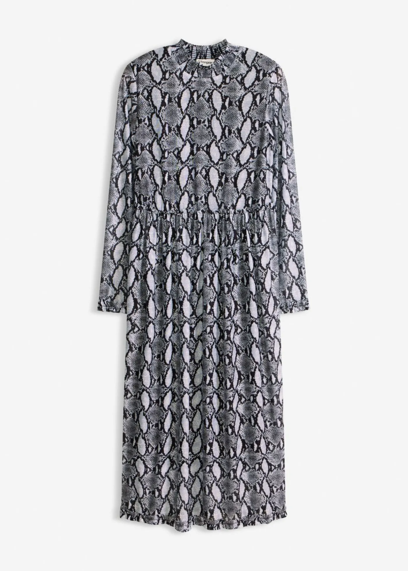 bonprix bonprix Vestido midi de malla suave Negro-blanco con estampado de serpiente Best