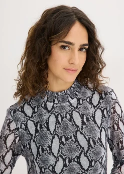 bonprix bonprix Vestido midi de malla suave Negro-blanco con estampado de serpiente Best
