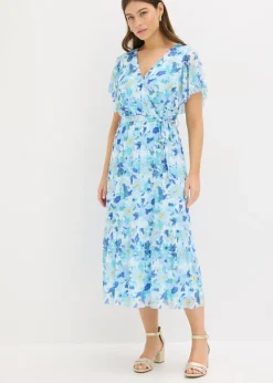 bonprix bonprix Vestido midi de malla suave Azul con flores