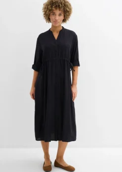 bonprix bonprix Vestido midi de mezcla de lino Negro Clearance