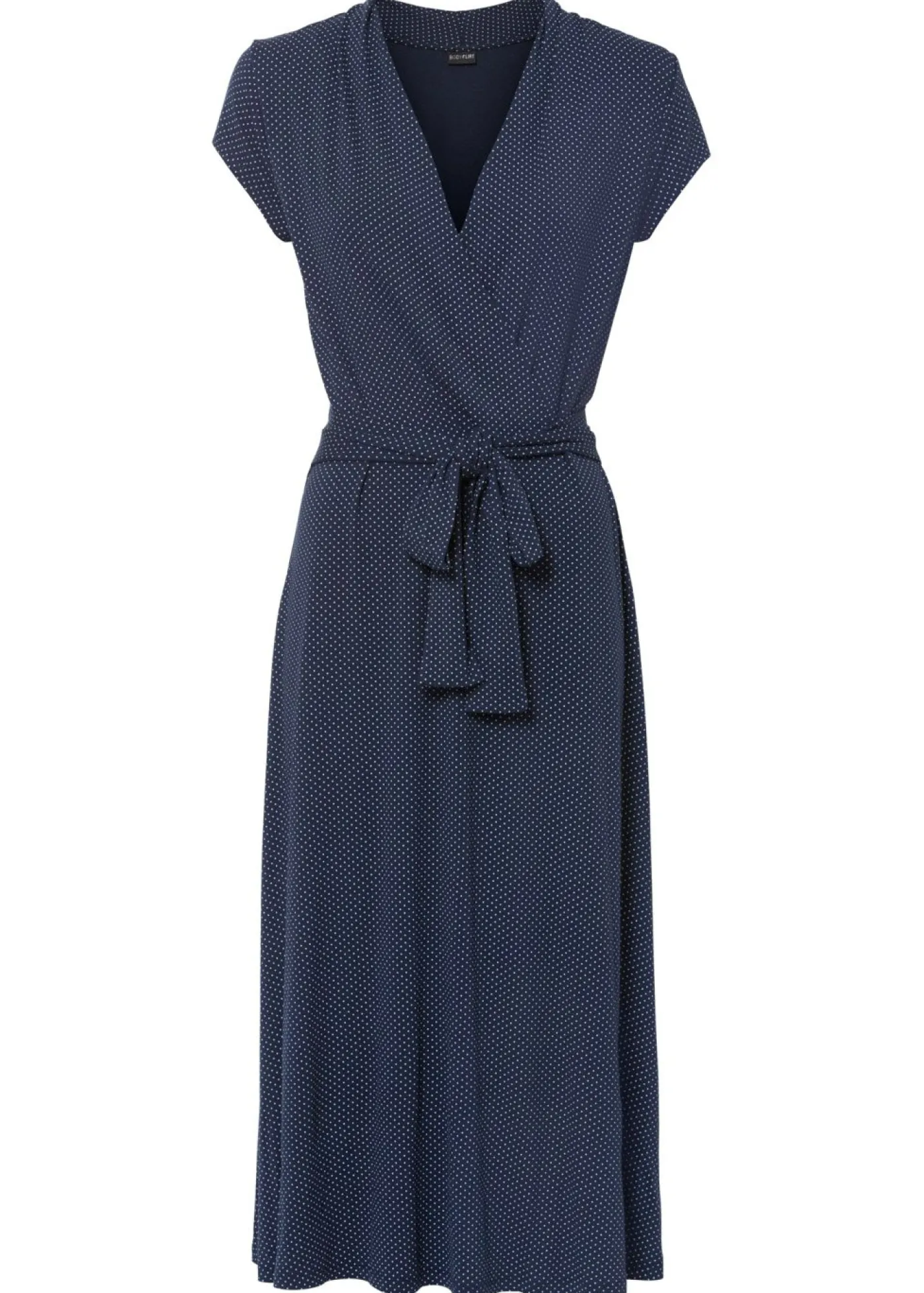 bonprix bonprix Vestido midi de mezcla de viscosa Azul marino-blanco de lunares Discount