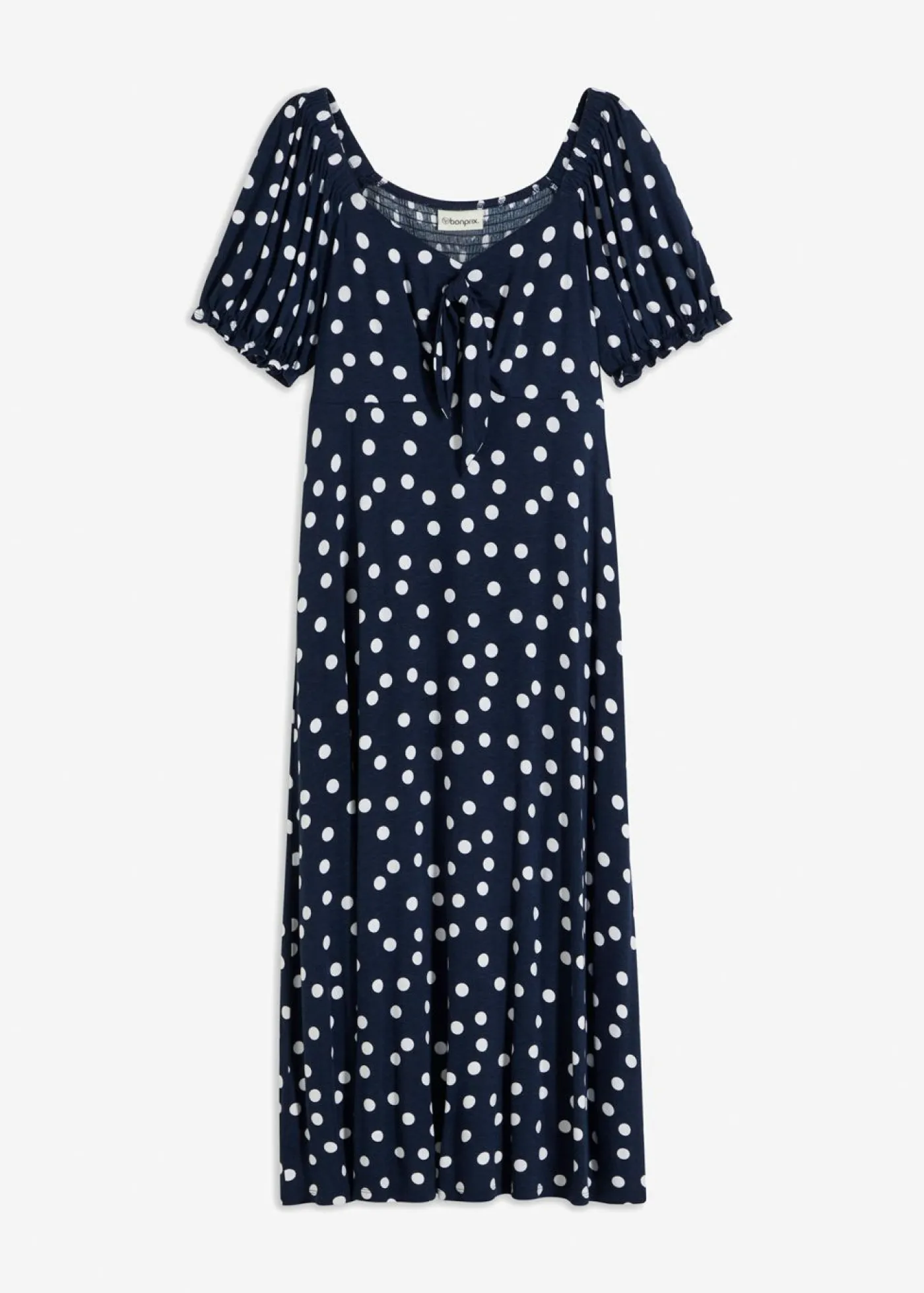 bonprix bonprix Vestido midi de mezcla de viscosa Azul marino-blanco de lunares New