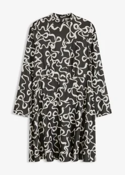 bonprix bonprix Vestido midi de mezcla de viscosa fluida Negro-blanco con estampado gráfico New