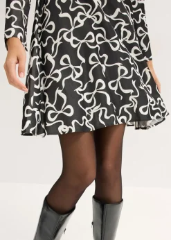 bonprix bonprix Vestido midi de mezcla de viscosa fluida Negro-blanco con estampado gráfico New