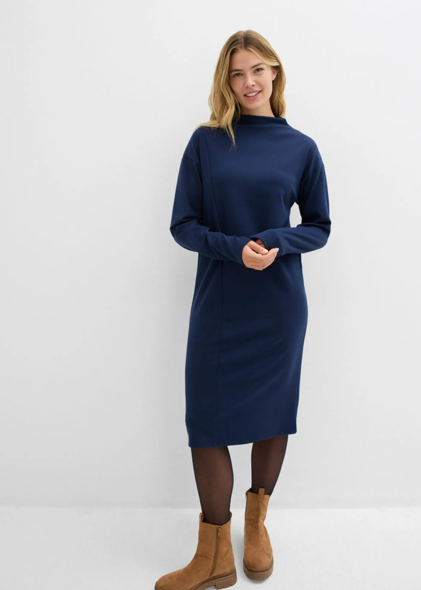 bonprix bonprix Vestido midi de mezcla de viscosa Azul marino Online