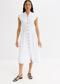 bonprix bonprix Vestido midi de mezcla de lino ligero Blanco Hot